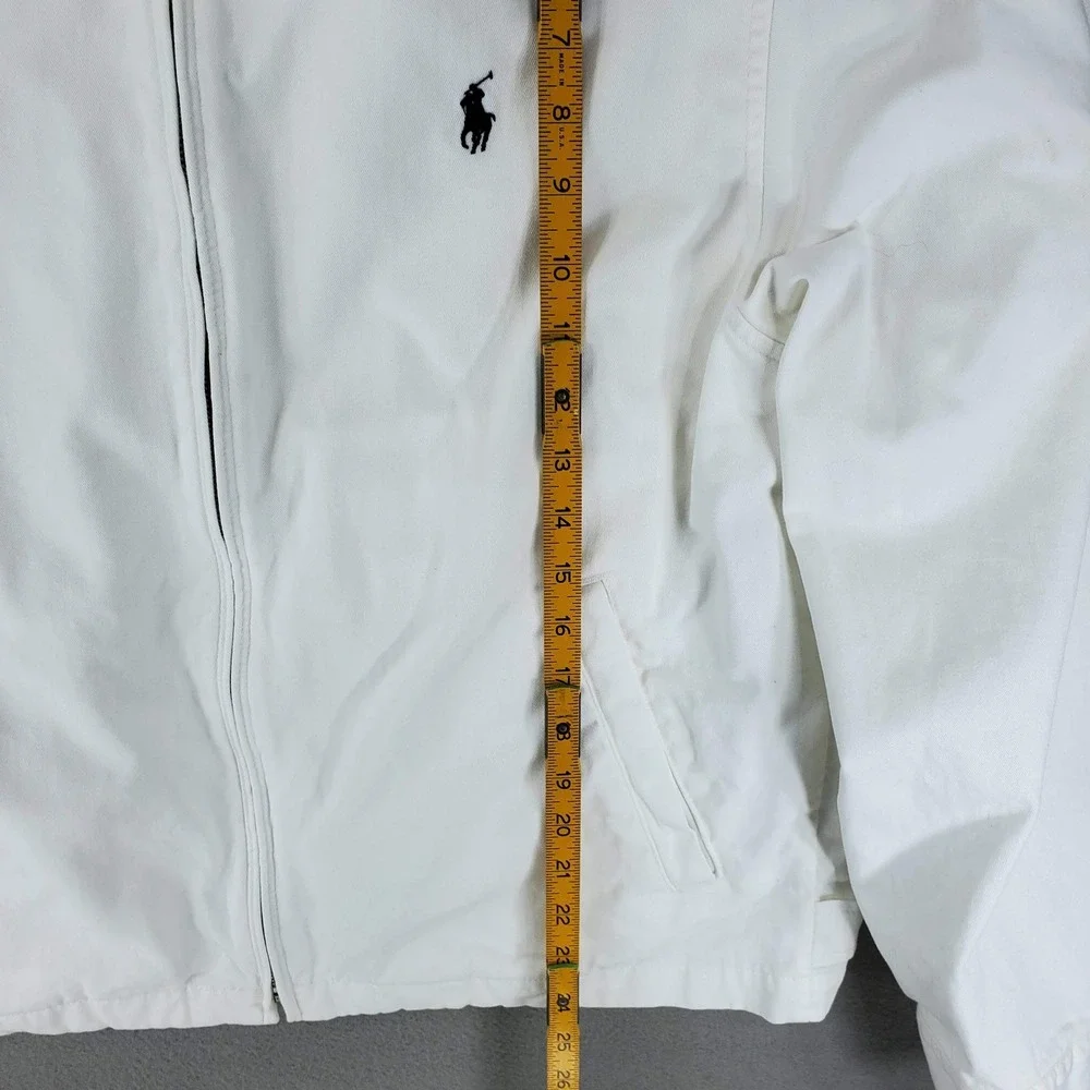 Polo Ralph Lauren Harrington Jacket Mens L White Cotton Full Zip Pony Vintage